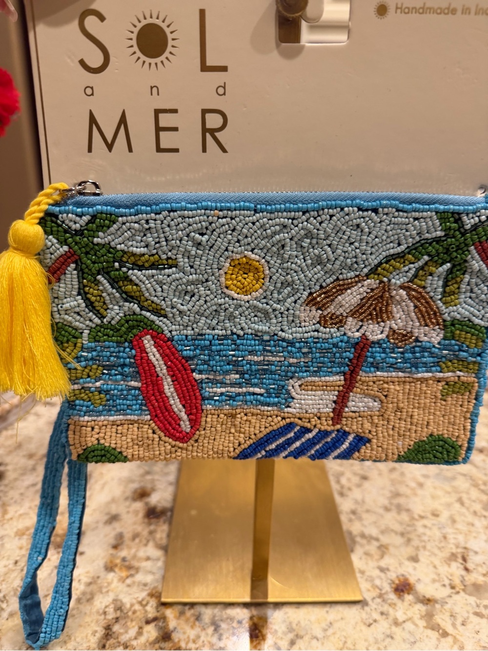Beaded Beach Wristlet Pouch with Tassel - Picture 2 of 5
